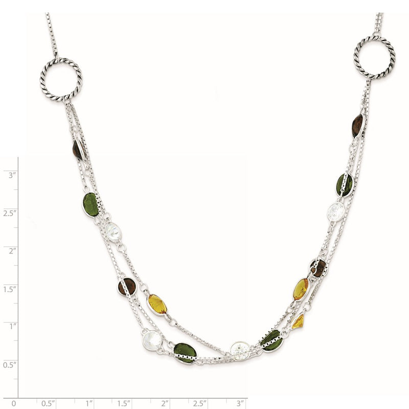 Sterling Silver Antiqued Brown/Green/Yellow Cz 18In. Necklace