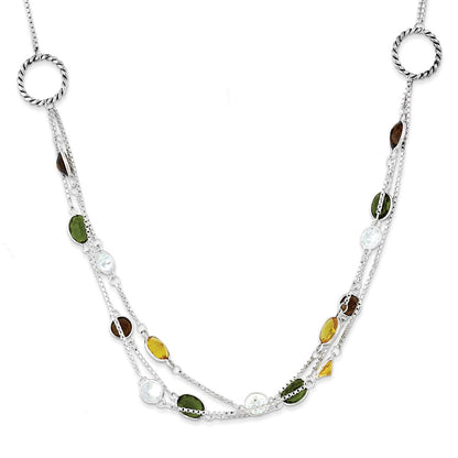 Sterling Silver Antiqued Brown/Green/Yellow Cz 18In. Necklace