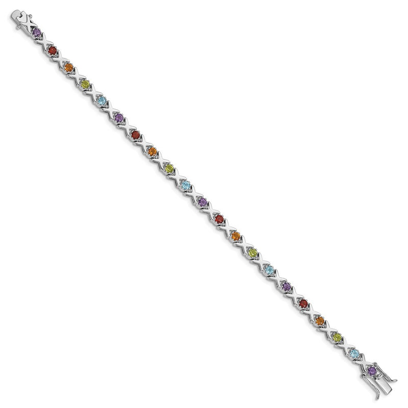 Sterling Silver Rhodium-Plated & Multi Gemstone Bracelet