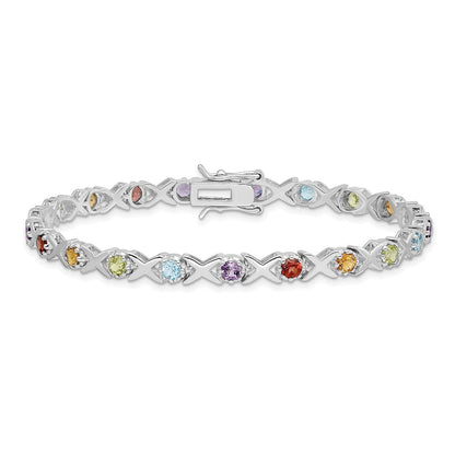 Sterling Silver Rhodium-Plated & Multi Gemstone Bracelet