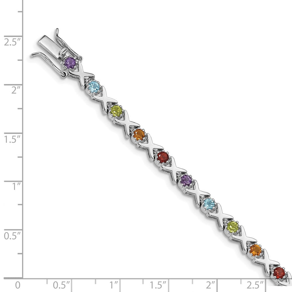 Sterling Silver Rhodium-Plated & Multi Gemstone Bracelet