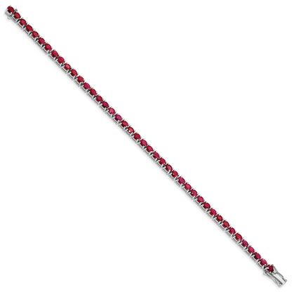 7.5 Inch Sterling Silver Rhodium-Plated Oval Ruby 7.5In Bracelet