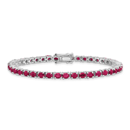 7.5 Inch Sterling Silver Rhodium-Plated Oval Ruby 7.5In Bracelet