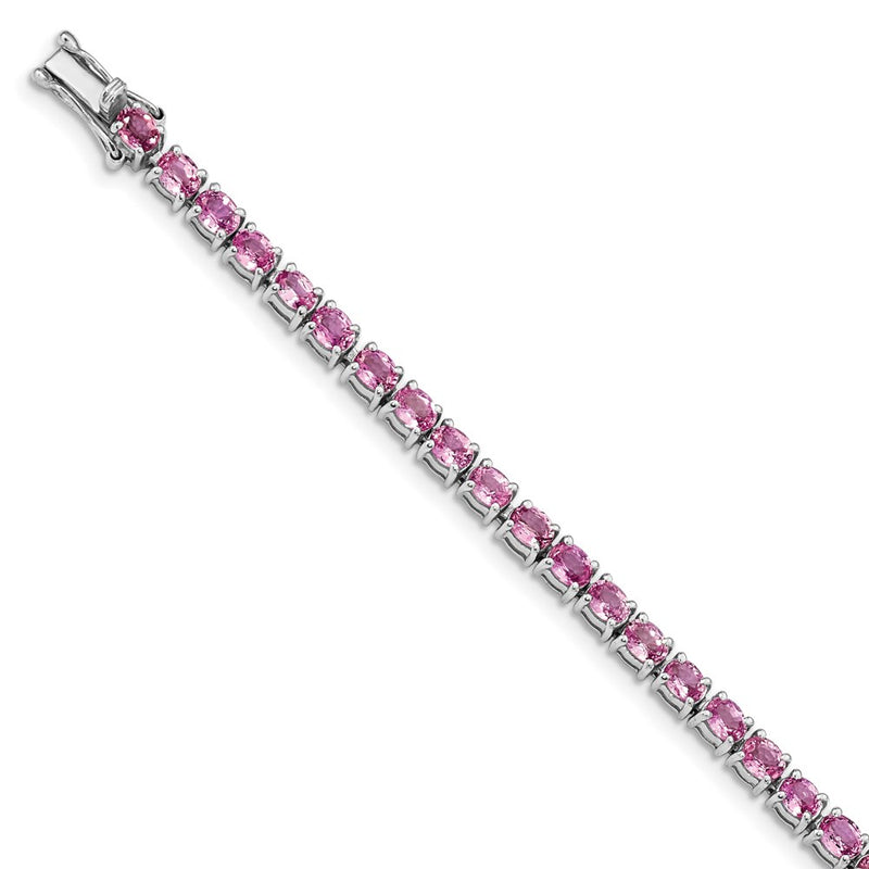 7.5 Inch Sterling Silver Rhodium-Plated Oval Pink Sapphire 7.5In Bracelet