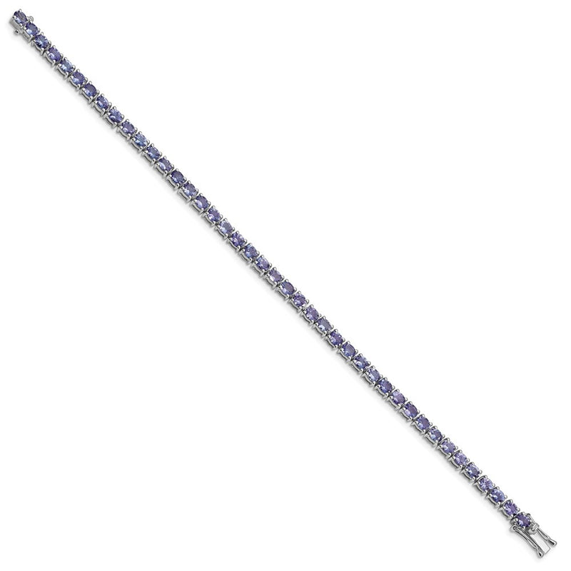 7.5 Inch Sterling Silver Rhodium-Plated Oval Tanzanite 7.5In Bracelet