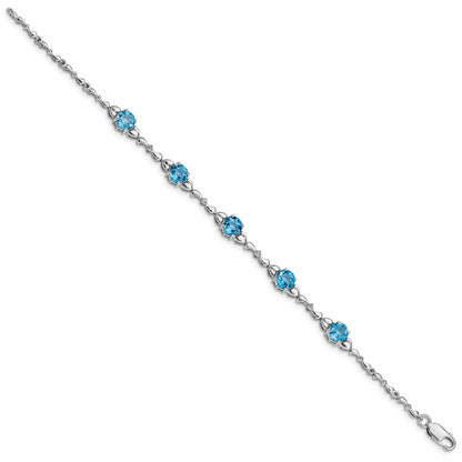 Sterling Silver Rhodium-Plated Lt. Swiss Blue Topaz & Diamond Bracelet