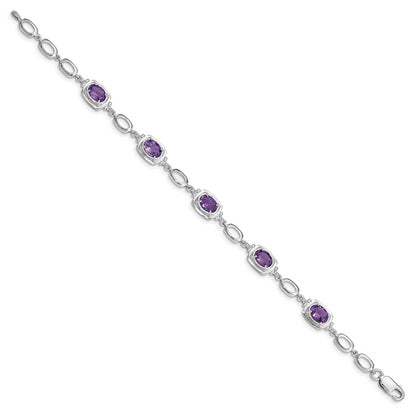 Sterling Silver Rhodium-Plated Amethyst Link Bracelet