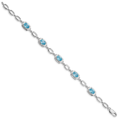 Sterling Silver Rhodium-Plated Light Swiss Blue Topaz Link Bracelet