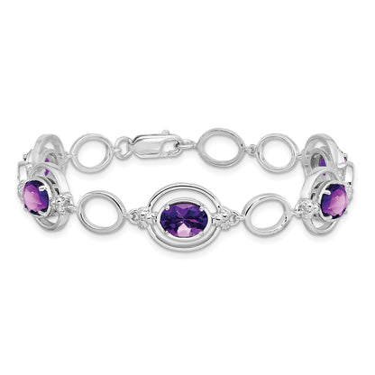 Sterling Silver Rhodium-Plated Amethyst Open Link Bracelet