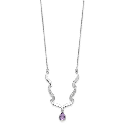 Sterling Silver Rhodium-Plated W/Amethyst & White Topaz W/2In. Ext. Necklac