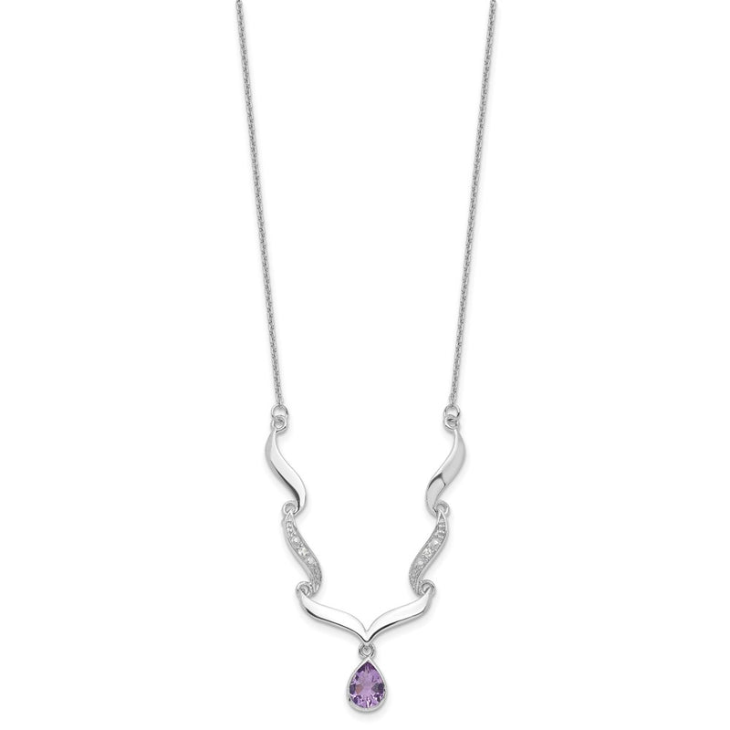 Sterling Silver Rhodium-Plated W/Amethyst & White Topaz W/2In. Ext. Necklac