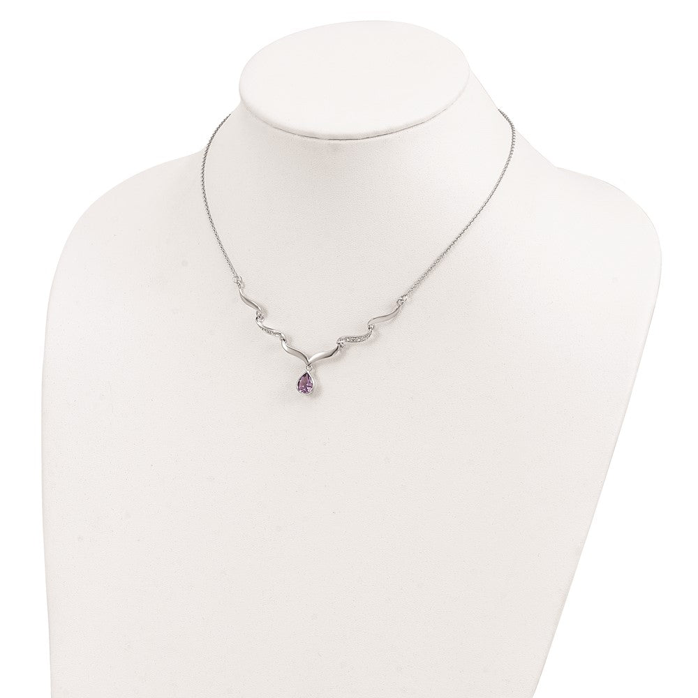 Sterling Silver Rhodium-Plated W/Amethyst & White Topaz W/2In. Ext. Necklac