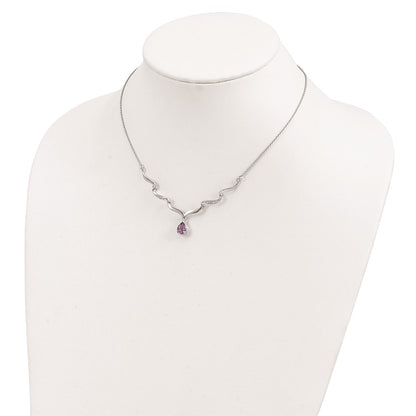 Sterling Silver Rhodium-Plated W/Amethyst & White Topaz W/2In. Ext. Necklac