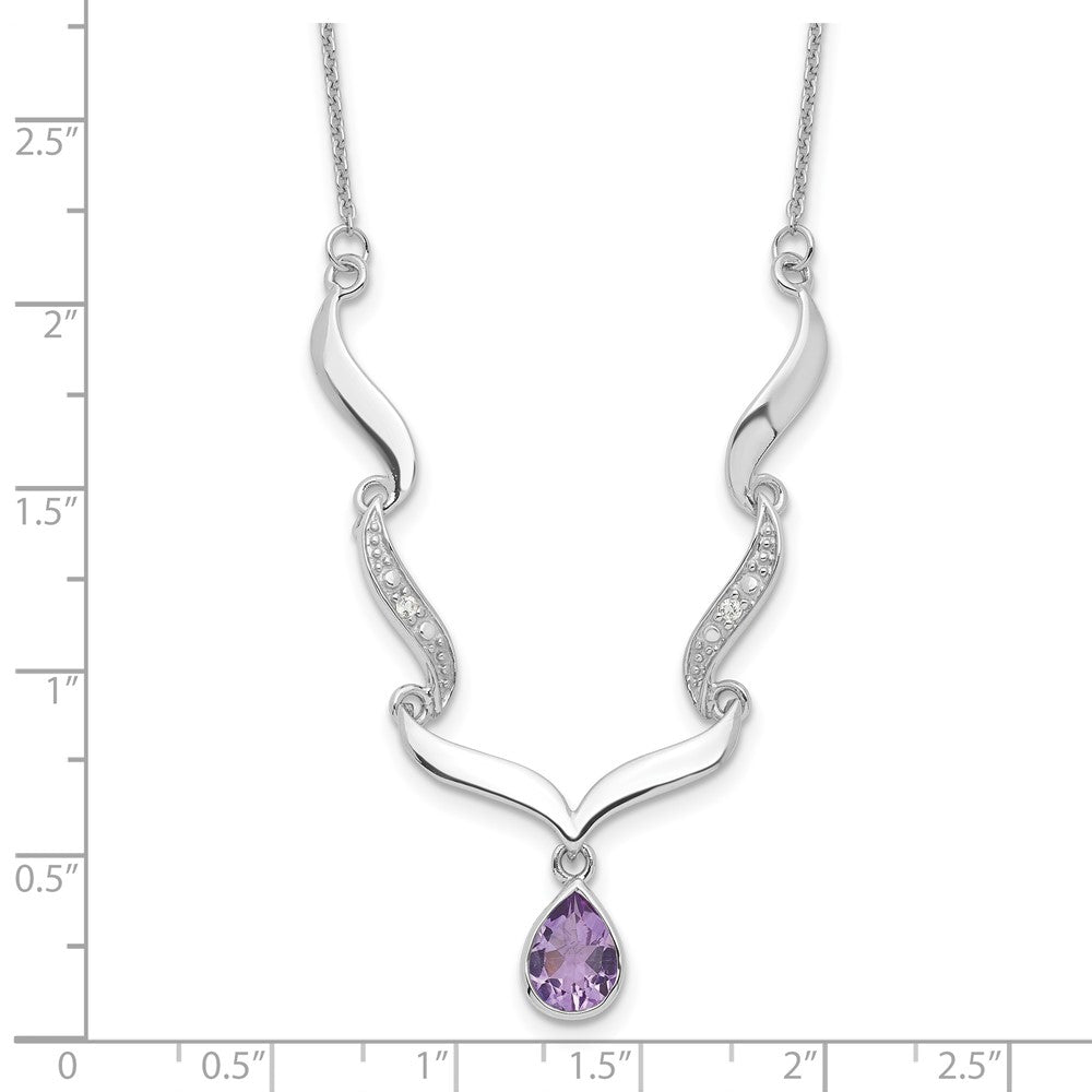 Sterling Silver Rhodium-Plated W/Amethyst & White Topaz W/2In. Ext. Necklac