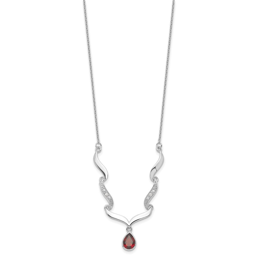 Sterling Silver Rhodium-Plated W/Garnet & White Topaz W/2In. Ext. Necklace