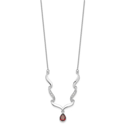 Sterling Silver Rhodium-Plated W/Garnet & White Topaz W/2In. Ext. Necklace