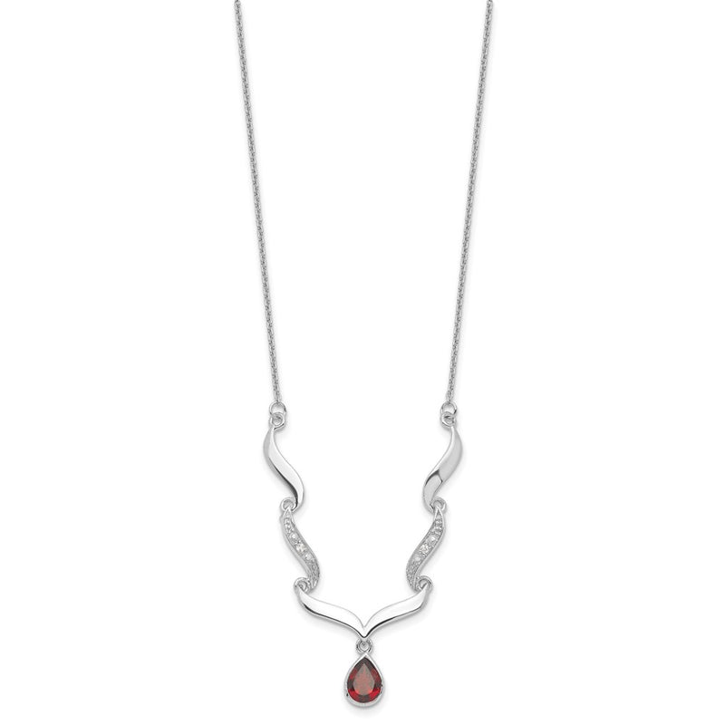 Sterling Silver Rhodium-Plated W/Garnet & White Topaz W/2In. Ext. Necklace