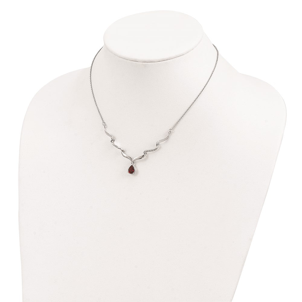 Sterling Silver Rhodium-Plated W/Garnet & White Topaz W/2In. Ext. Necklace