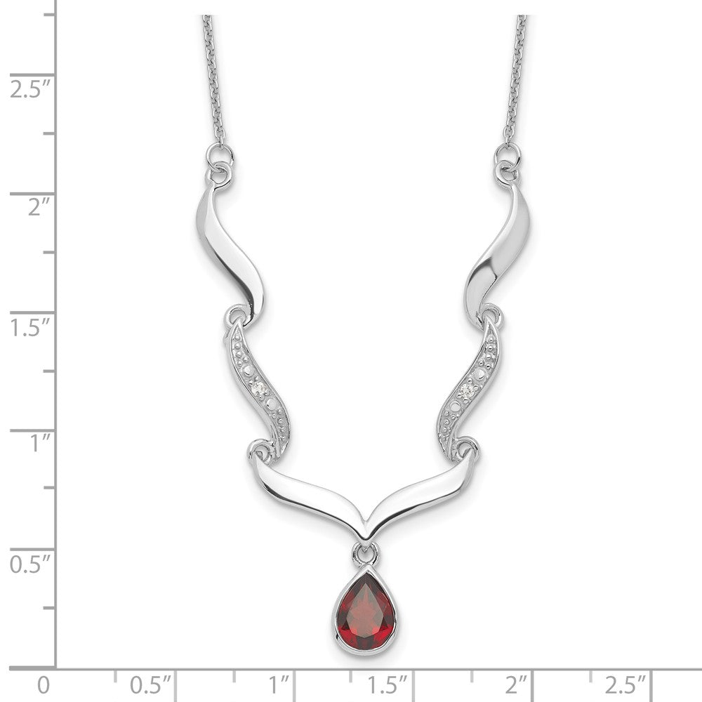 Sterling Silver Rhodium-Plated W/Garnet & White Topaz W/2In. Ext. Necklace