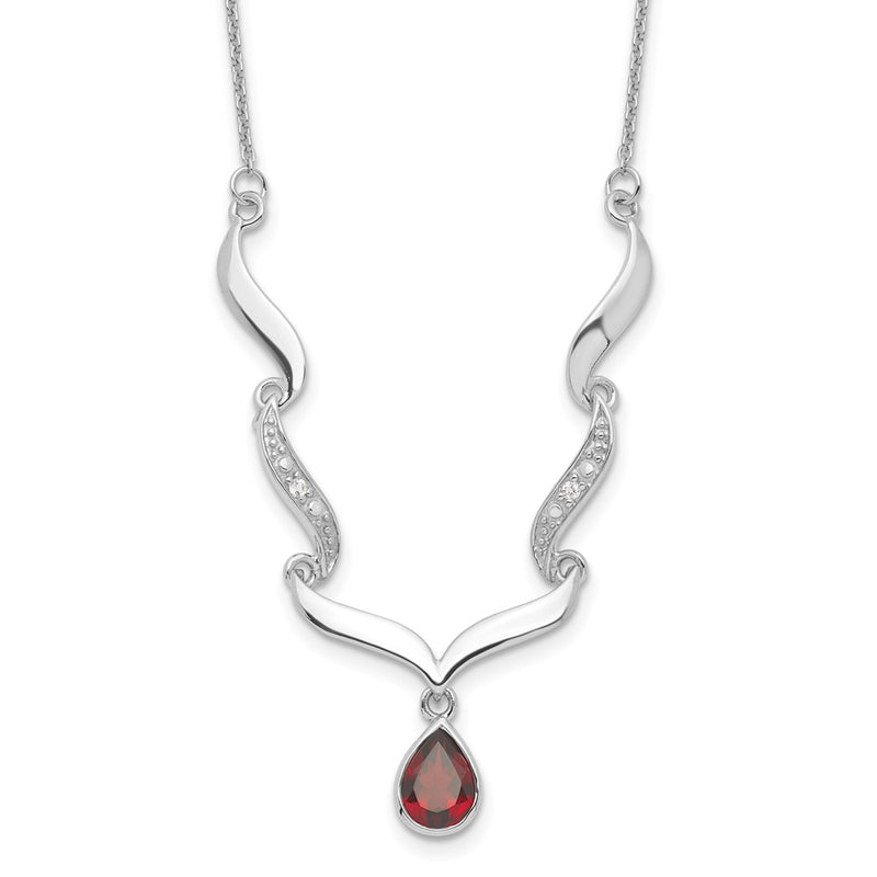 Sterling Silver Rhodium-Plated W/Garnet & White Topaz W/2In. Ext. Necklace