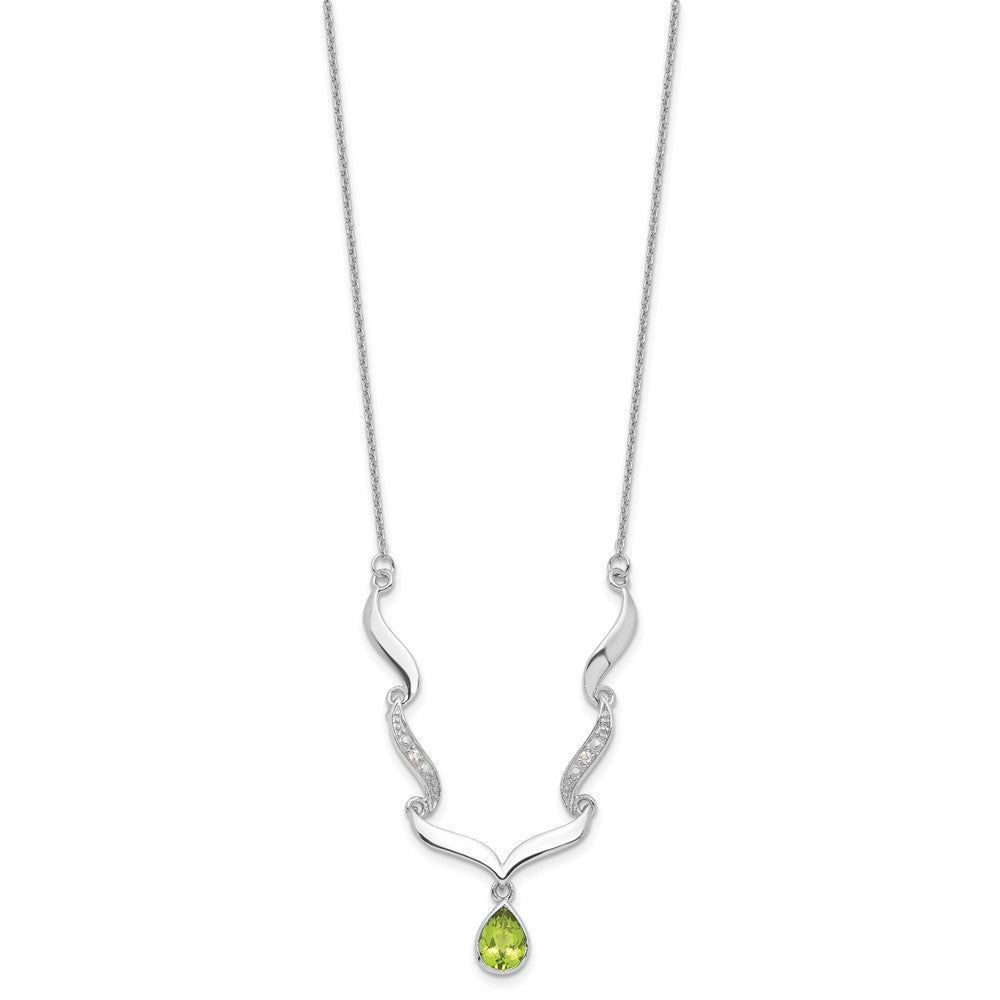 Sterling Silver Rh Plated Peridot And White Topaz With 2In. Ext Necklace