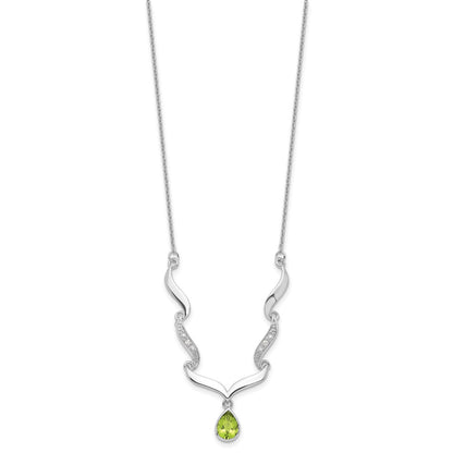 Sterling Silver Rh Plated Peridot And White Topaz With 2In. Ext Necklace
