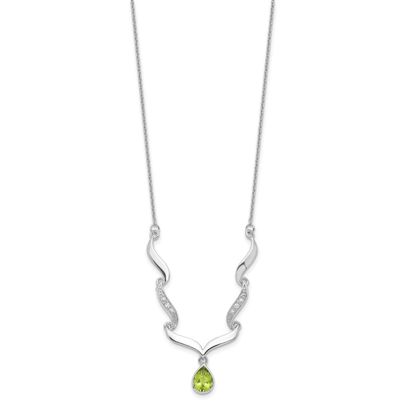 Sterling Silver Rh Plated Peridot And White Topaz With 2In. Ext Necklace