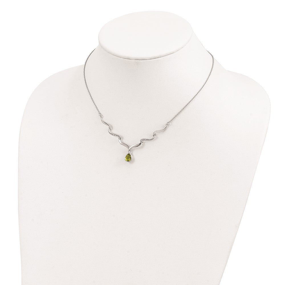 Sterling Silver Rh Plated Peridot And White Topaz With 2In. Ext Necklace