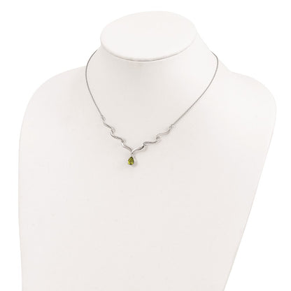 Sterling Silver Rh Plated Peridot And White Topaz With 2In. Ext Necklace
