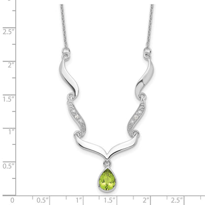 Sterling Silver Rh Plated Peridot And White Topaz With 2In. Ext Necklace