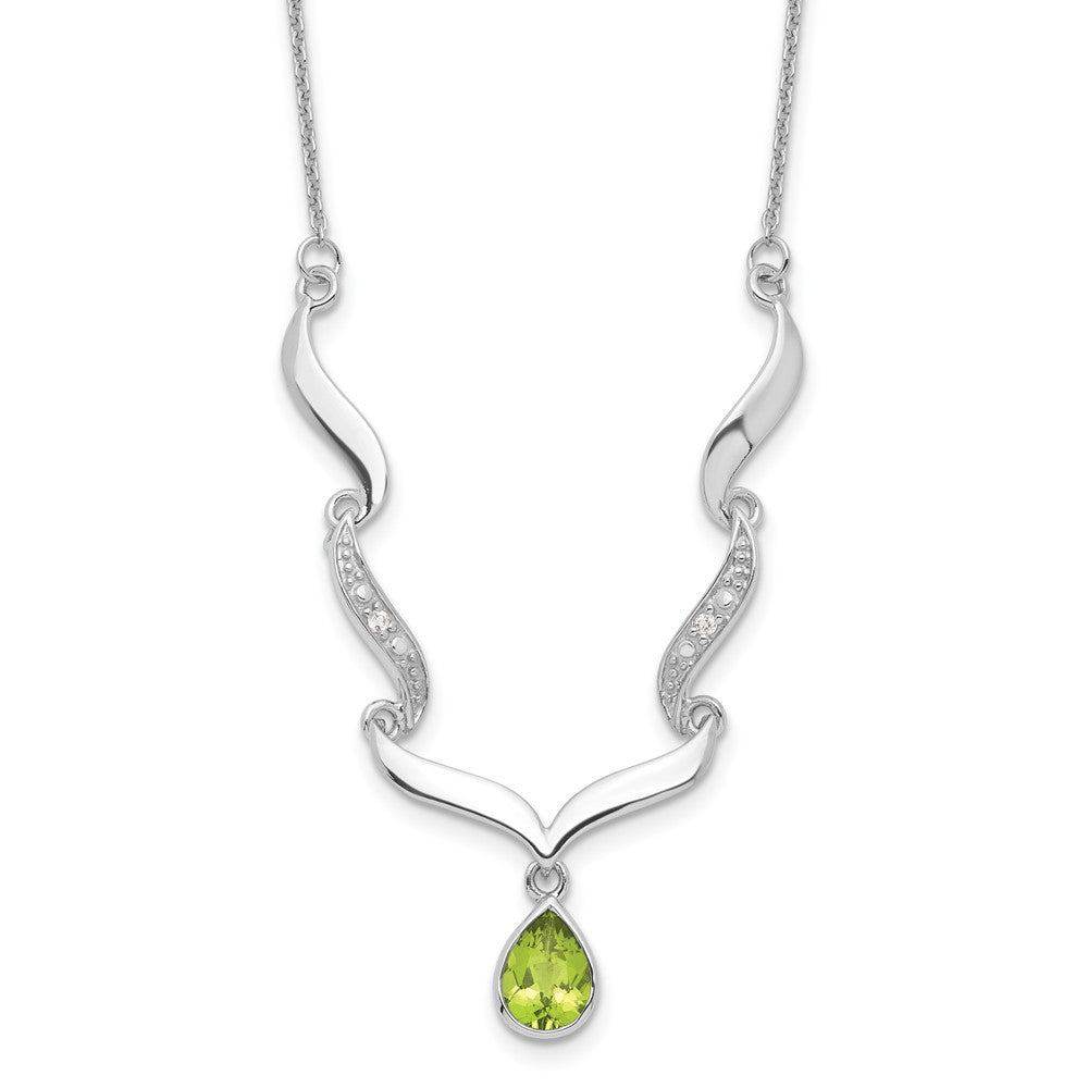 Sterling Silver Rh Plated Peridot And White Topaz With 2In. Ext Necklace