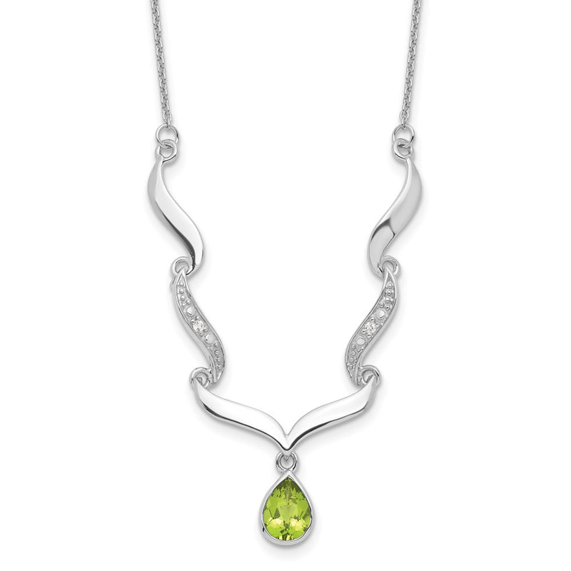 Sterling Silver Rh Plated Peridot And White Topaz With 2In. Ext Necklace