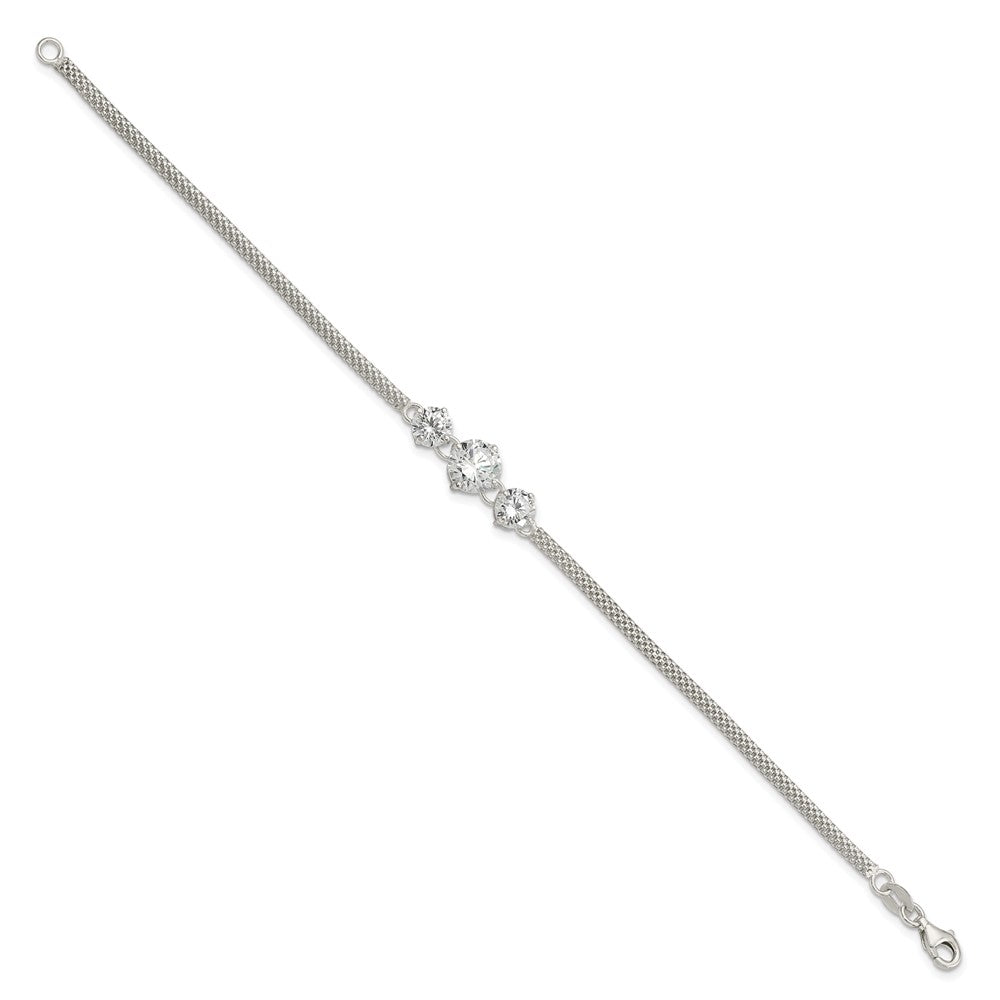 7.5 Inch Sterling Silver Cz 7.5In 3-Stone Bracelet