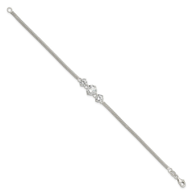7.5 Inch Sterling Silver Cz 7.5In 3-Stone Bracelet