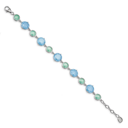 7.25 Inch Sterling Silver Rhod-Pltd Green/Blue Ice Cz In W/1In Ext Bracelet