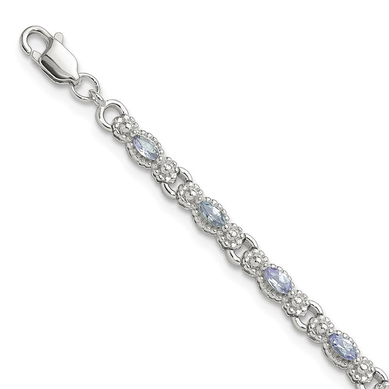 Sterling Silver Rhodium-Plated Polished Tanzanite 7.5 Inch Bracelet