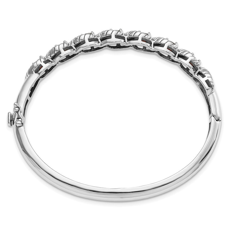 Sterling Silver Rhodium-Plated Garnet Hinged Bangle