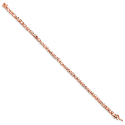 7 Inch Sterling Silver Rhod & Rose Gold-Plate Morg./Crtd. Wht. Sapphire Bracelet