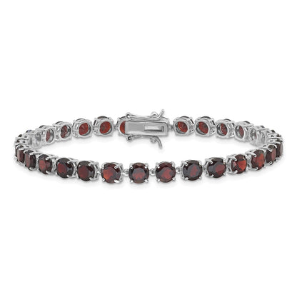 Sterling Silver Rhodium-Plated 5mm 17.4GA Garnet 8in Bracelet