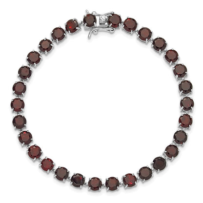 Sterling Silver Rhodium-Plated 5mm 17.4GA Garnet 8in Bracelet