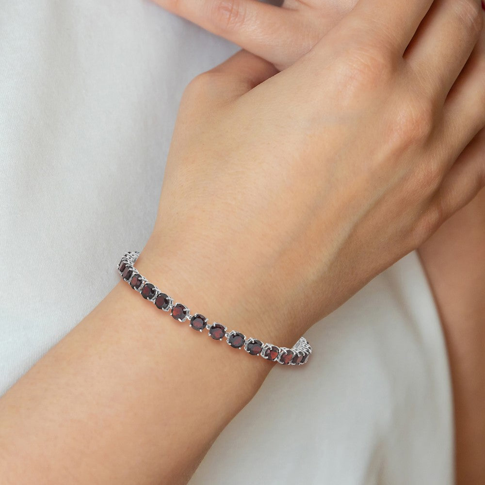 Sterling Silver Rhodium-Plated 5mm 17.4GA Garnet 8in Bracelet