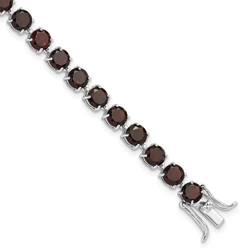 Sterling Silver Rhodium-Plated 5mm 17.4GA Garnet 8in Bracelet