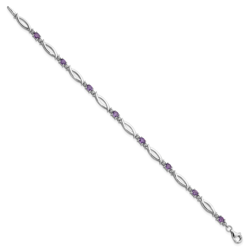 Sterling Silver Rhodium-Plated Amethyst and Diamond 7.25in Bracelet