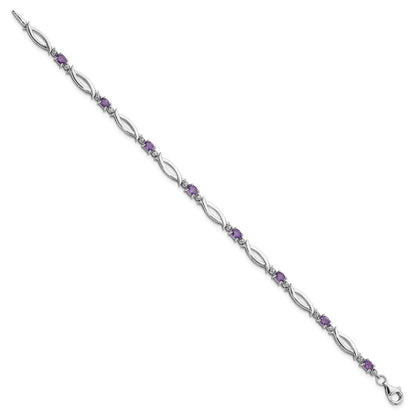 Sterling Silver Rhodium-Plated Amethyst and Diamond 7.25in Bracelet
