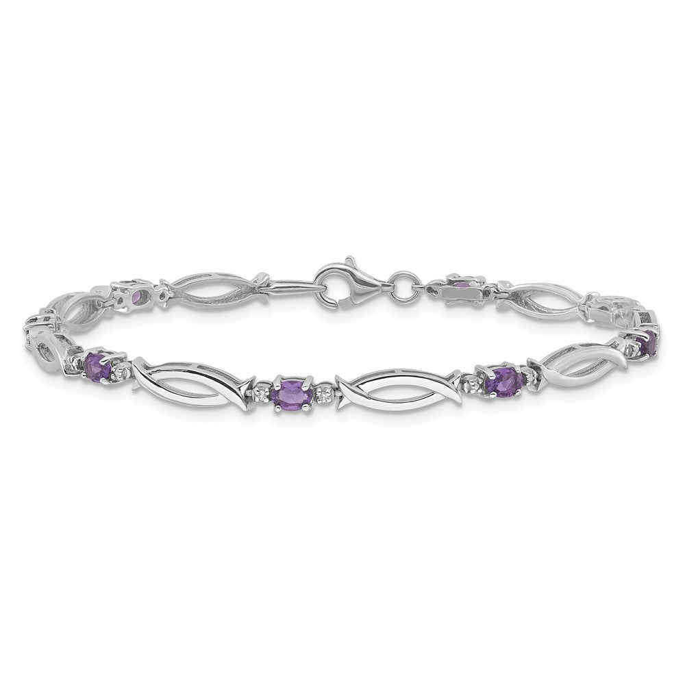 Sterling Silver Rhodium-Plated Amethyst and Diamond 7.25in Bracelet