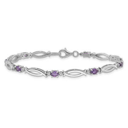 Sterling Silver Rhodium-Plated Amethyst and Diamond 7.25in Bracelet