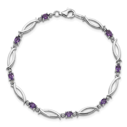 Sterling Silver Rhodium-Plated Amethyst and Diamond 7.25in Bracelet