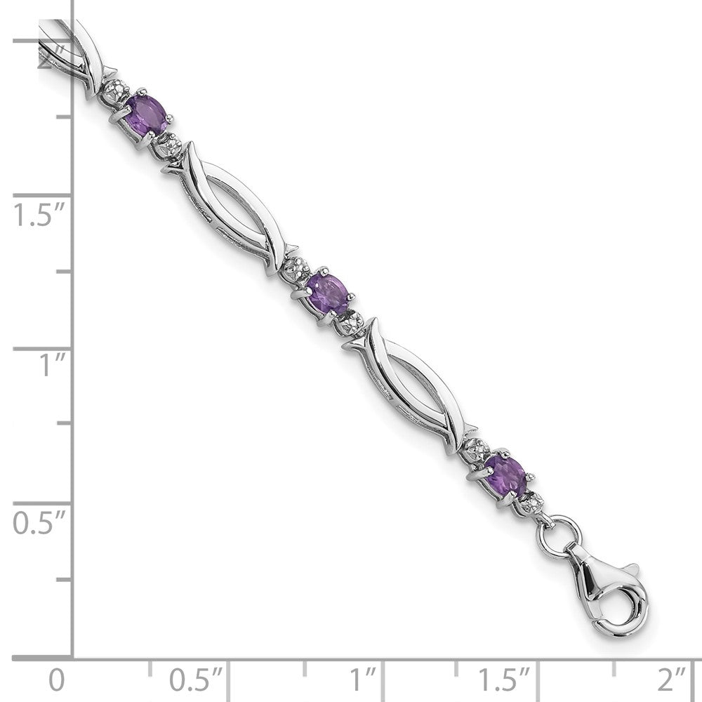Sterling Silver Rhodium-Plated Amethyst and Diamond 7.25in Bracelet