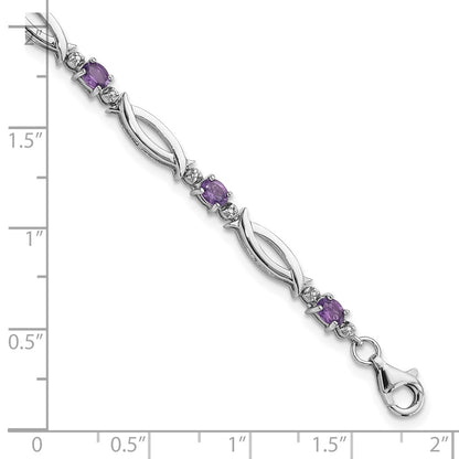 Sterling Silver Rhodium-Plated Amethyst and Diamond 7.25in Bracelet