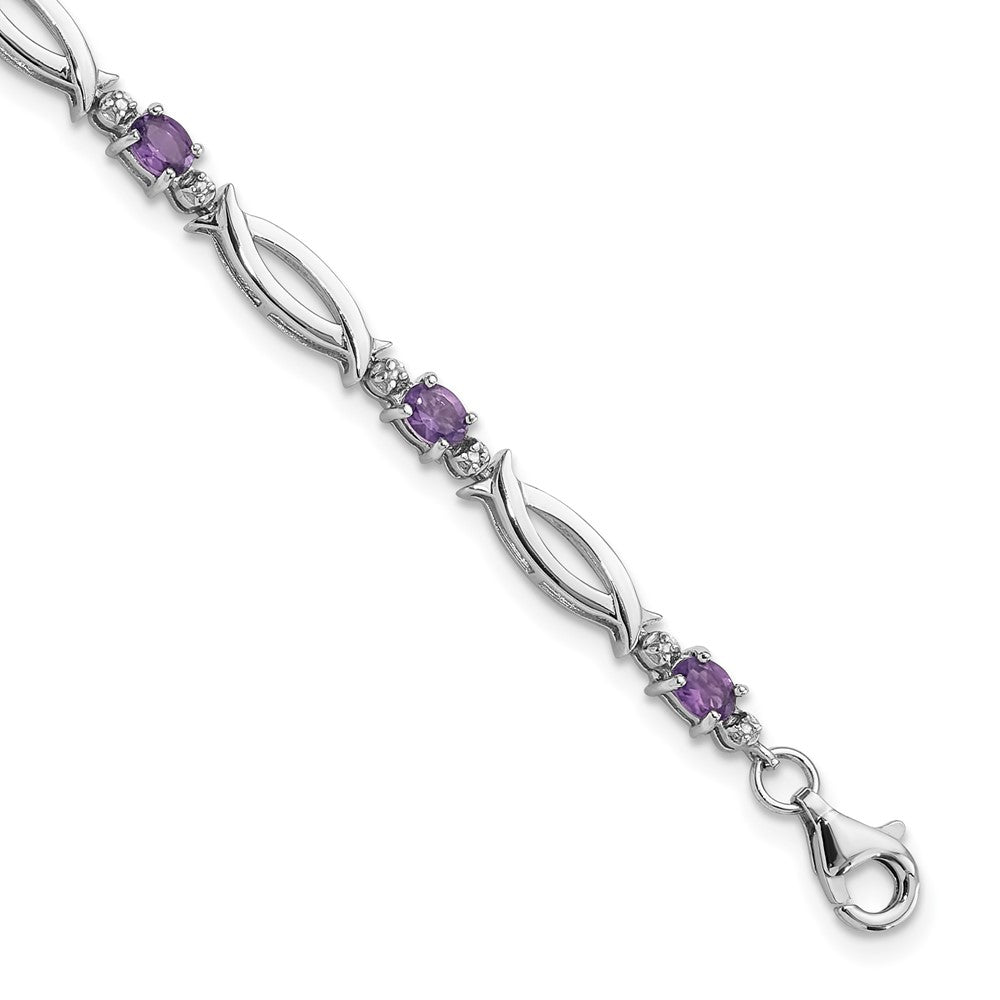 Sterling Silver Rhodium-Plated Amethyst and Diamond 7.25in Bracelet